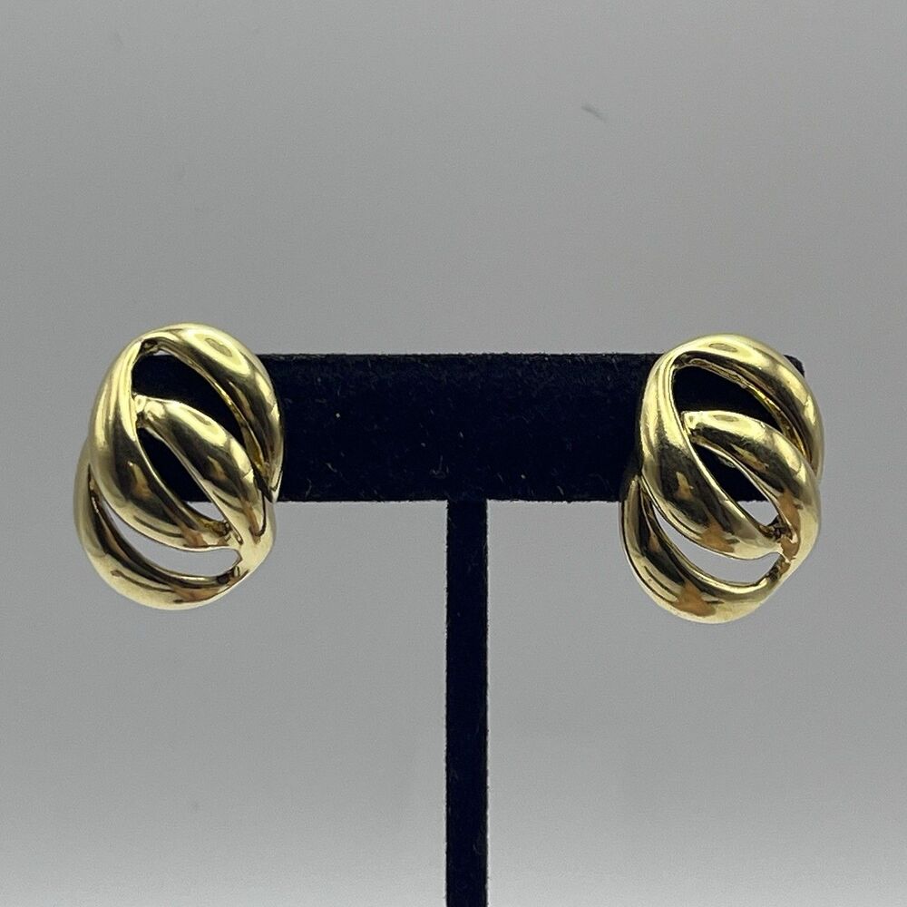 VINTAGE Napier GOLD Tone Knot Earrings Swirl Statement Pierced Costume Retro VTG